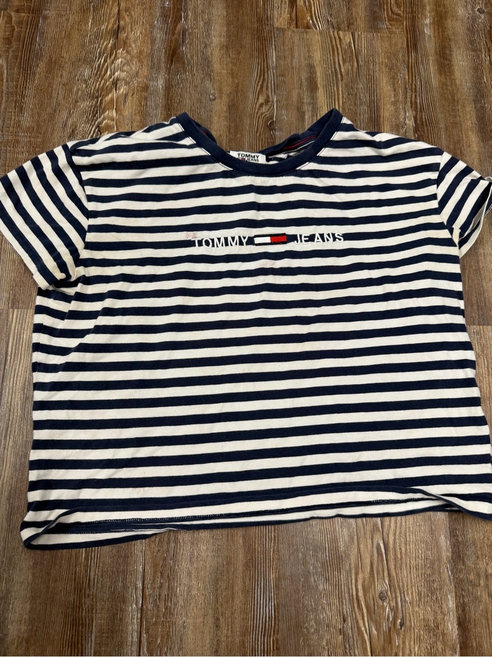 Vintage Tommy Hilfiger white and navy striped tee